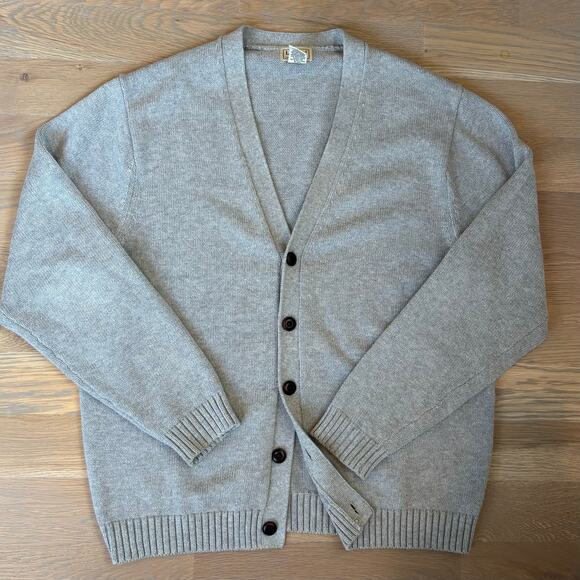 L.L. Bean Other - Vintage 90s LL Bean Cotton Knit Buttoned Cardigan Gray Mens Size Large